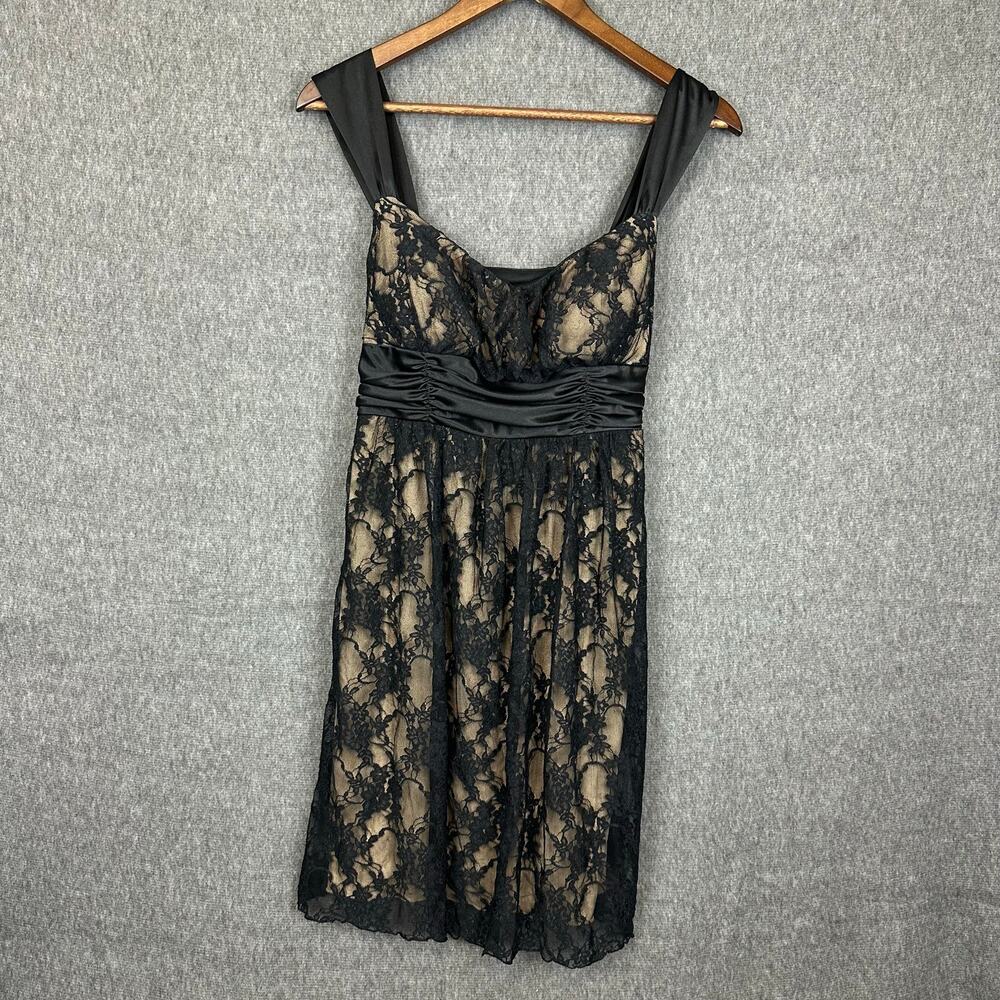 BCX Black Lace Empire Waist Dress Sz M Whimsygoth Gothic Rock Knee Length